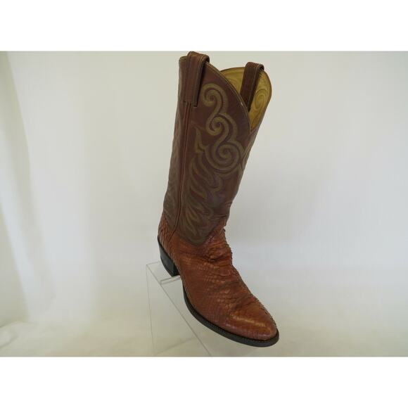 Tony Lama Brown Leather Snake Western Cowboy Boot Mens Size 8.5 D Gold Label